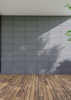 Modern contemporary style wooden terrace with blank concrete tile wall for copy space 3d render There is a door that opens into the living room overlooking nature view background